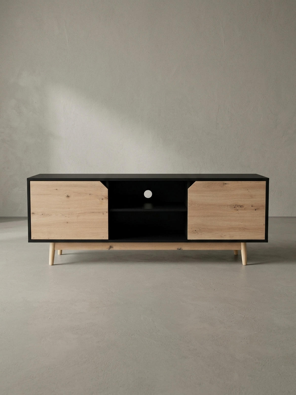 TV-LOWBOARD mit Eiche-Dekor, 2 Türen, modern, Schwarz-Beige 150x40x55 cm - Eichefarben/Schwarz, Holz (150/55/40cm) - KADIMA DESIGN