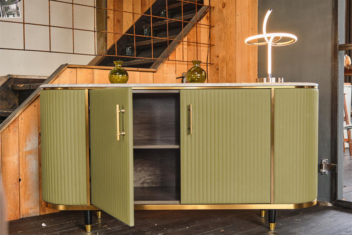 SIDEBOARD MARIA Grün Kunstleder - Schwarz/Grün, Stein/Metall (150/76/40cm) - KAWOLA