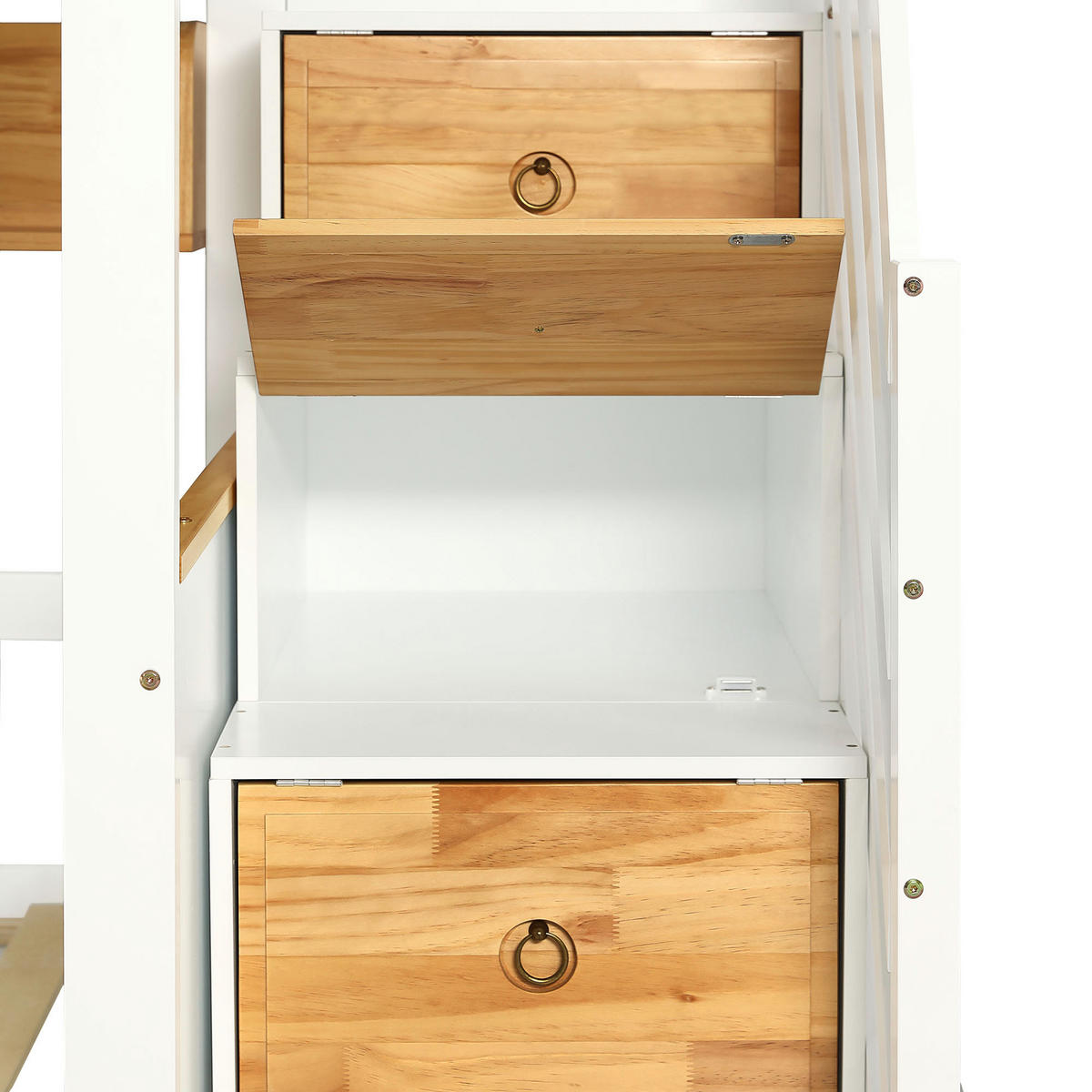 ETAGENBETT Etagenbett mit Treppe Weiß/Natur - Naturfarben, Holz (90/200cm) - ComfortXL