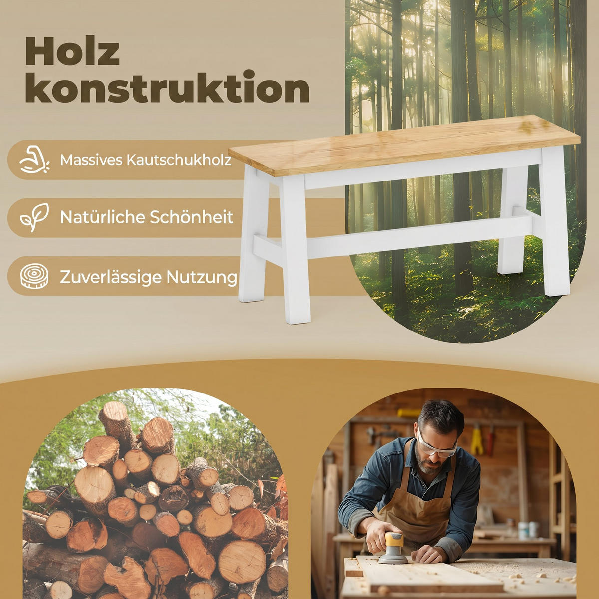 SITZBANK für Esszimmertisch Küchenbank Modern Holzbank Essbank für Eingang Eiche - Eichefarben/Weiß, Holz (30/45/95cm) - HOMCOM