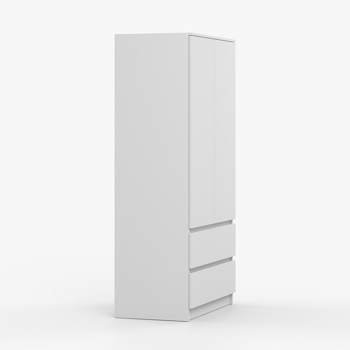 DREHTÜRENSCHRANK SOLO 2D2S, Schlafzimmer, Kleiderschrank Schrank 90 cm Weiß/Weiß, 2-türig, zwei Schubladen, grifflos - Weiß, Holzwerkstoff (90/180/50cm) - imoebel24