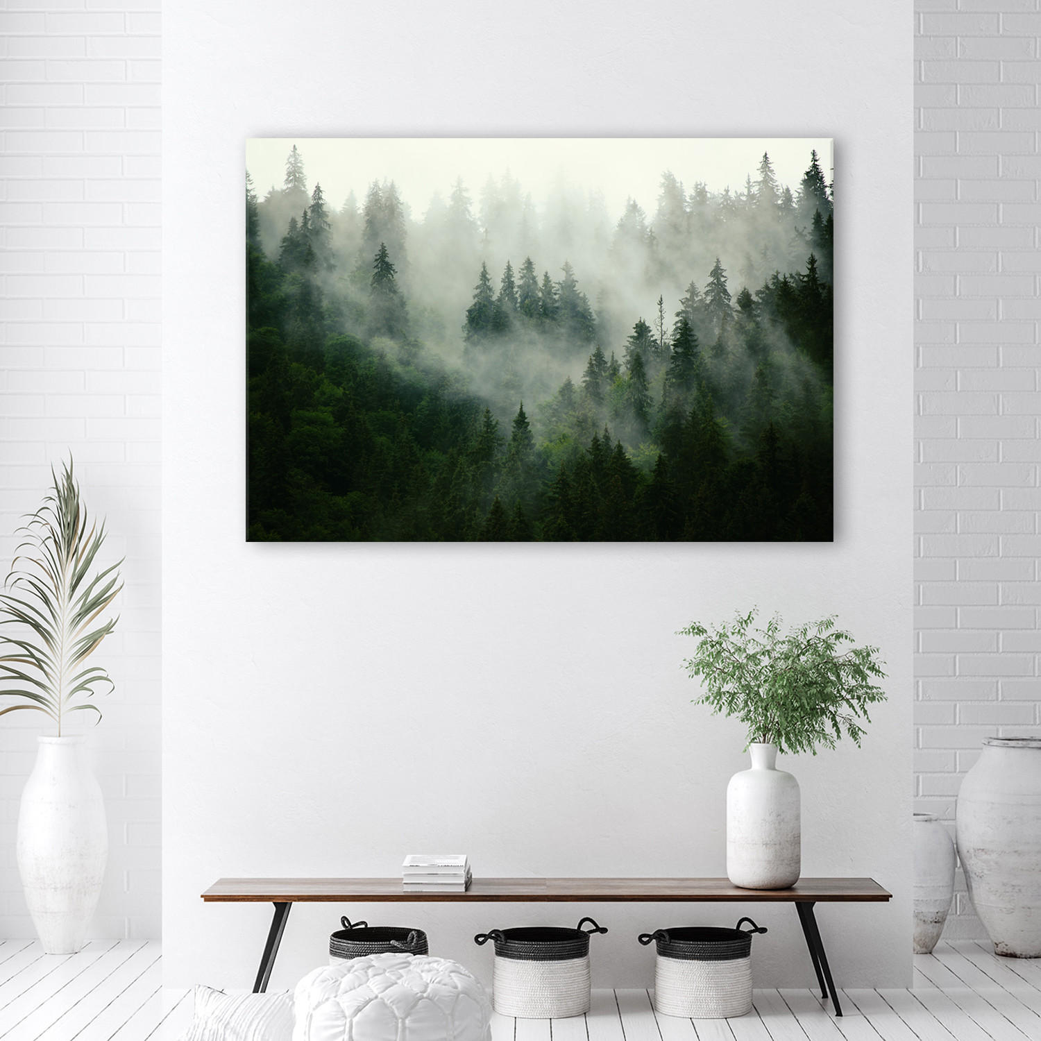 LEINWANDBILD Wald im Nebel - Grün, Textil (60/40cm) - Feeby