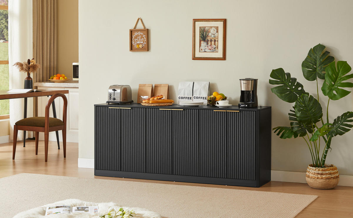 SIDEBOARD 170 cm Schwarz aus MDF mit 6 Türen - Schwarz, Holzwerkstoff (40/70.5/170cm) - OKMYHOME