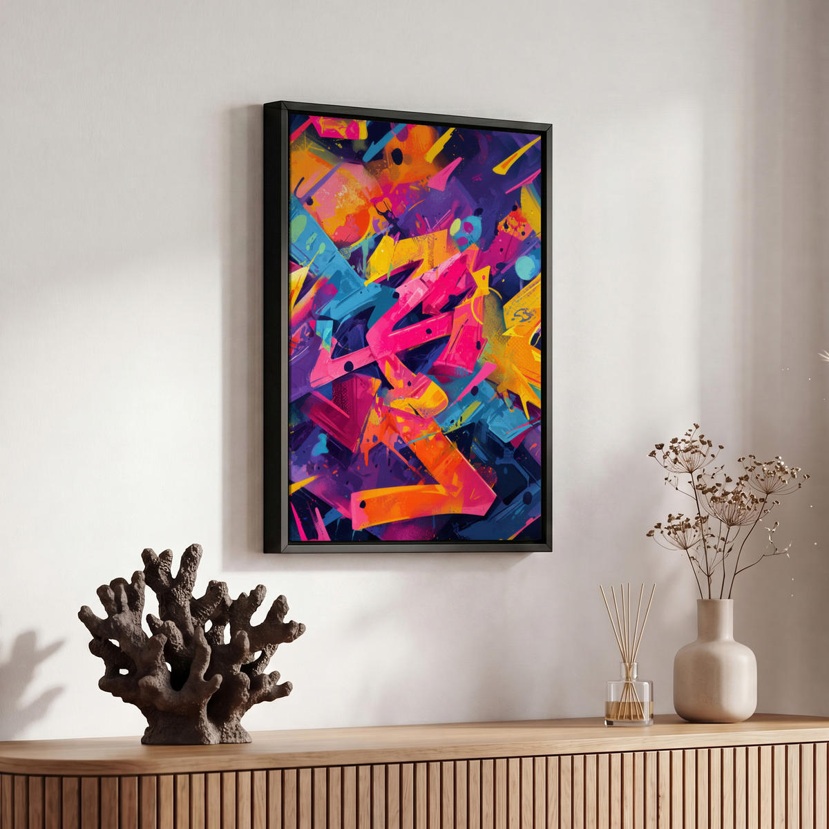 LEINWAND Bilder mit Rahmen - Abstrakt - Formen - Farbenfroh - 20x30 - Magenta, Textil (20/30cm) - MuchoWow