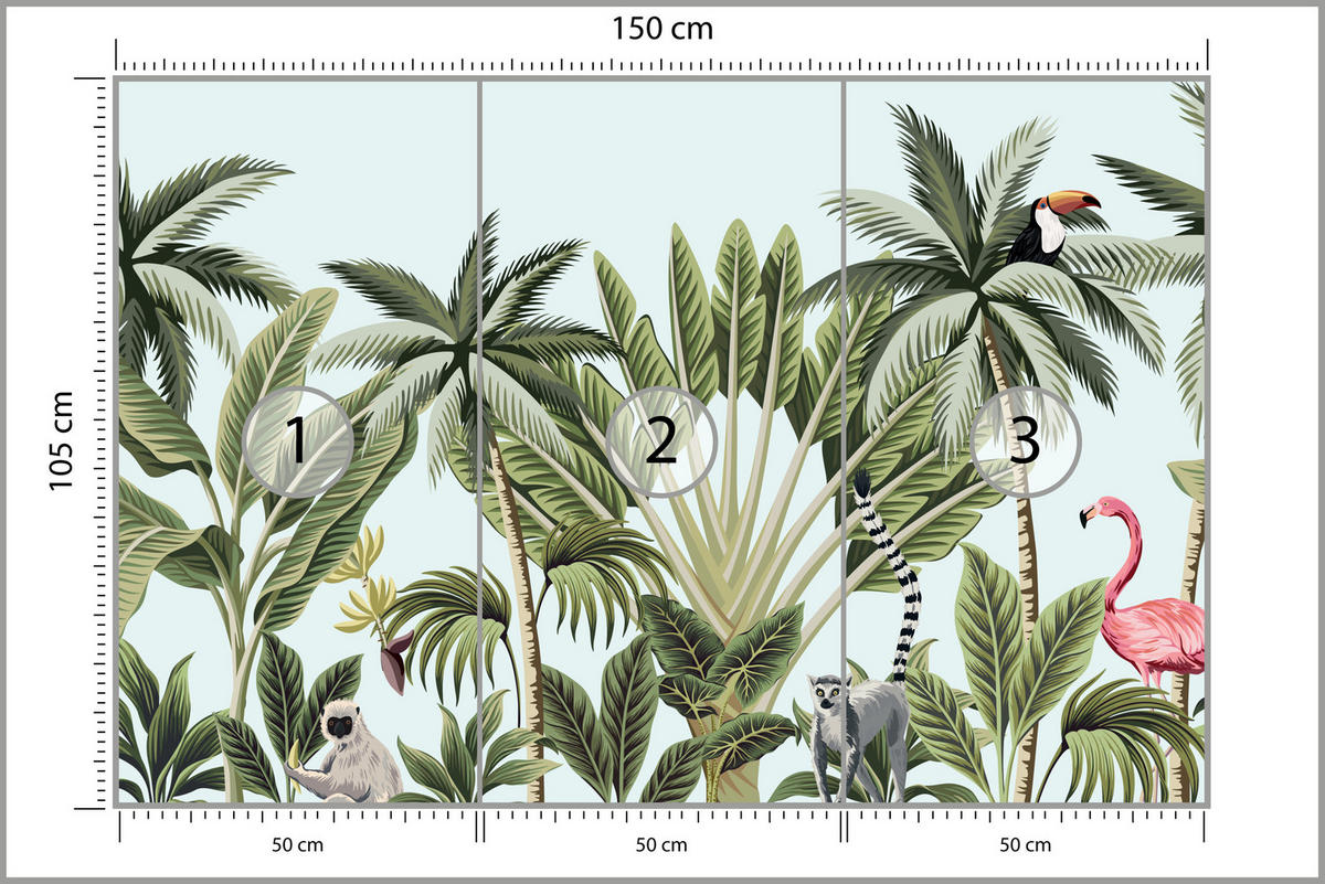 FOTOTAPETE für Schlafzimmer Exotische Tiere Dschungel Flamingo 150x105 - Schwarz/Weiß, Papier (150/105cm) - Muralo