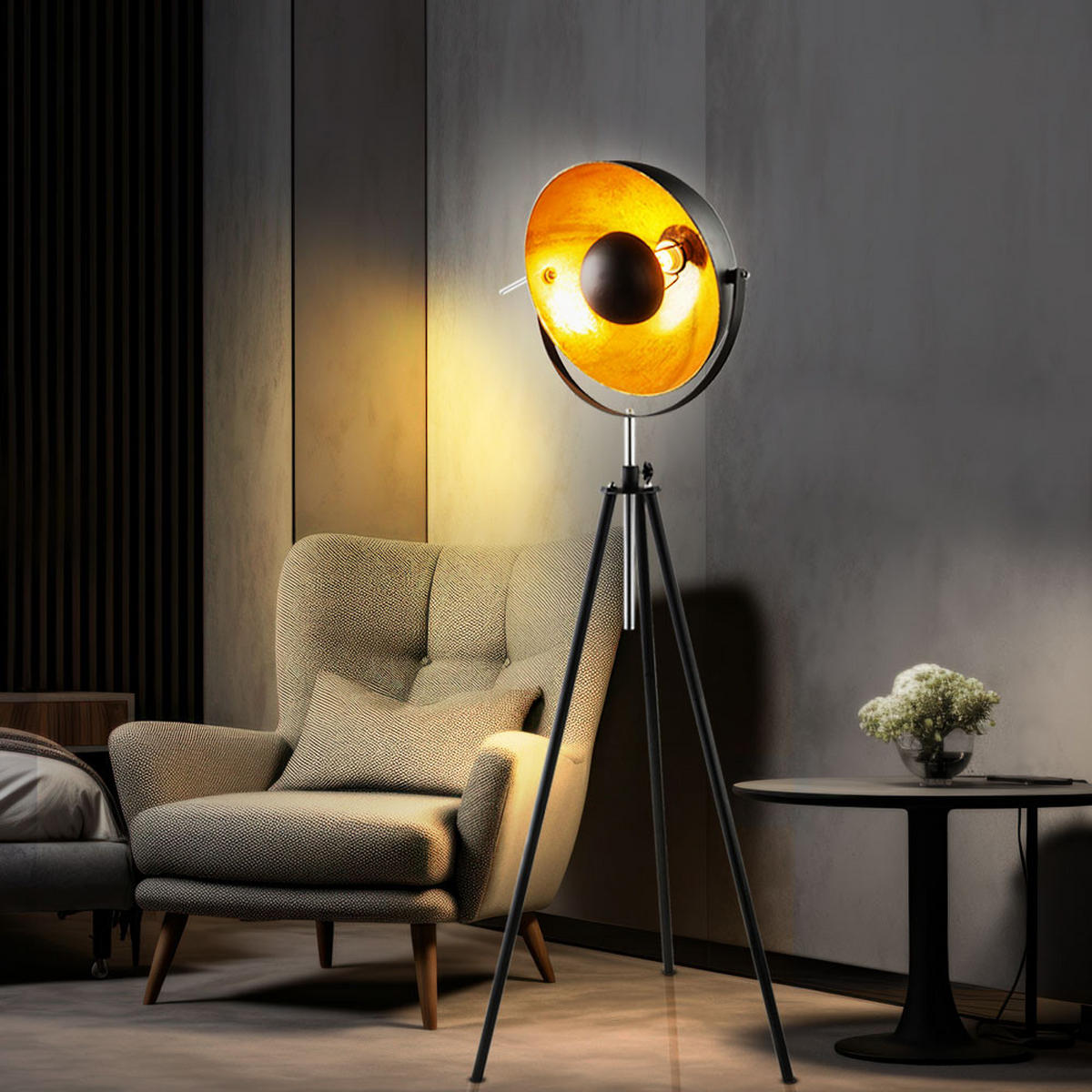 LED STEHLEUCHTE Metall Schwarz Gold - Schwarz, Metall (69/69/179cm) - Globo Lighting