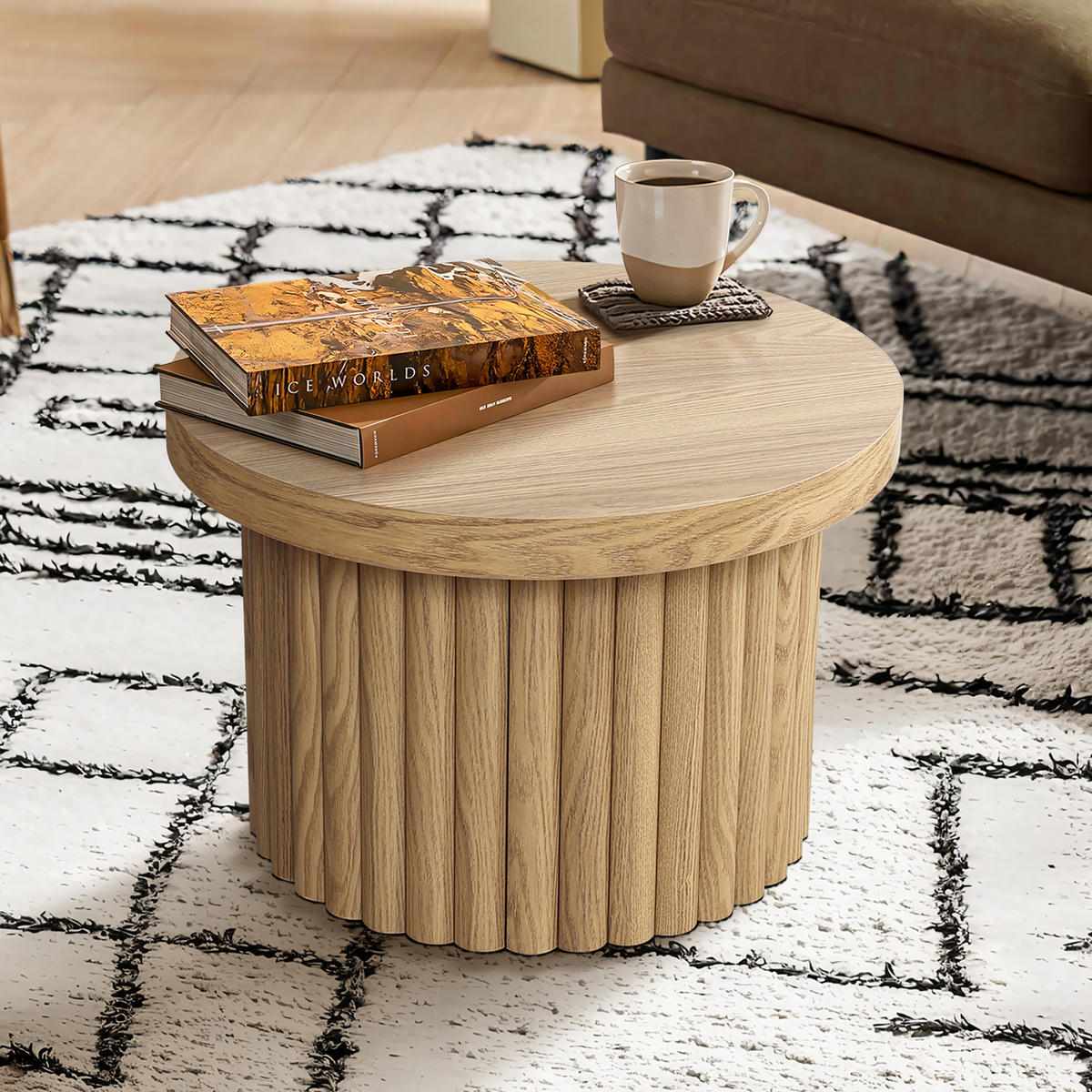 COUCHTISCH rund, Moderner Wohnzimmertisch in Holz | Ø60 x H40 cm - Eichefarben, Holz (60/60/40cm) - Hometopia