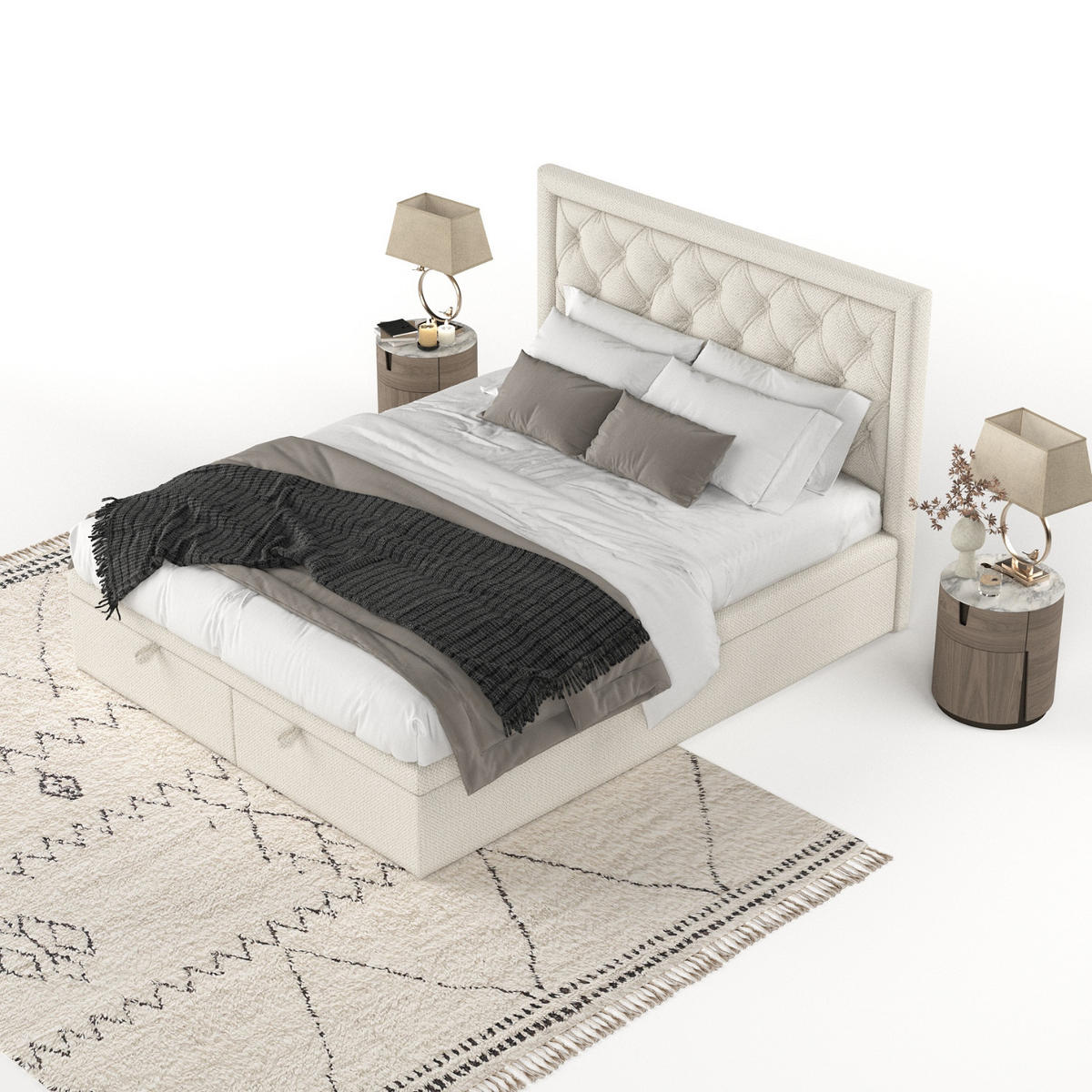 POLSTERBETT Nicobar mit Stauraum 120/200 cm Hellbeige im Alta Stoff - Sandfarben/Schwarz, Holz/Holzwerkstoff (120/200cm) - AltaBeds