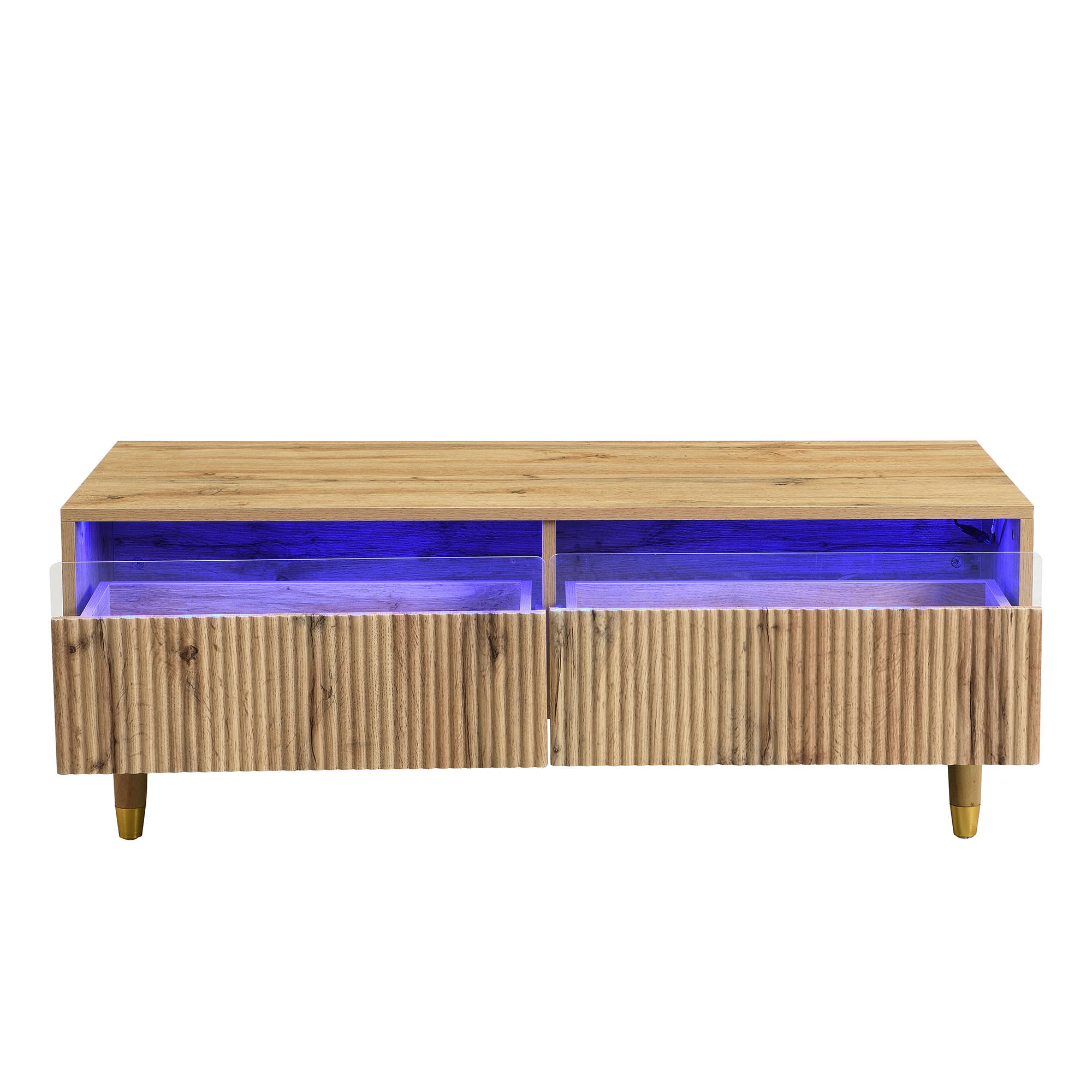 COUCHTISCH mit LED-Beleuchtung Eiche Nachbildung und 2 Schubladen - Eichefarben, Holzwerkstoff/Metall (50/110/40cm) - Urban Meuble