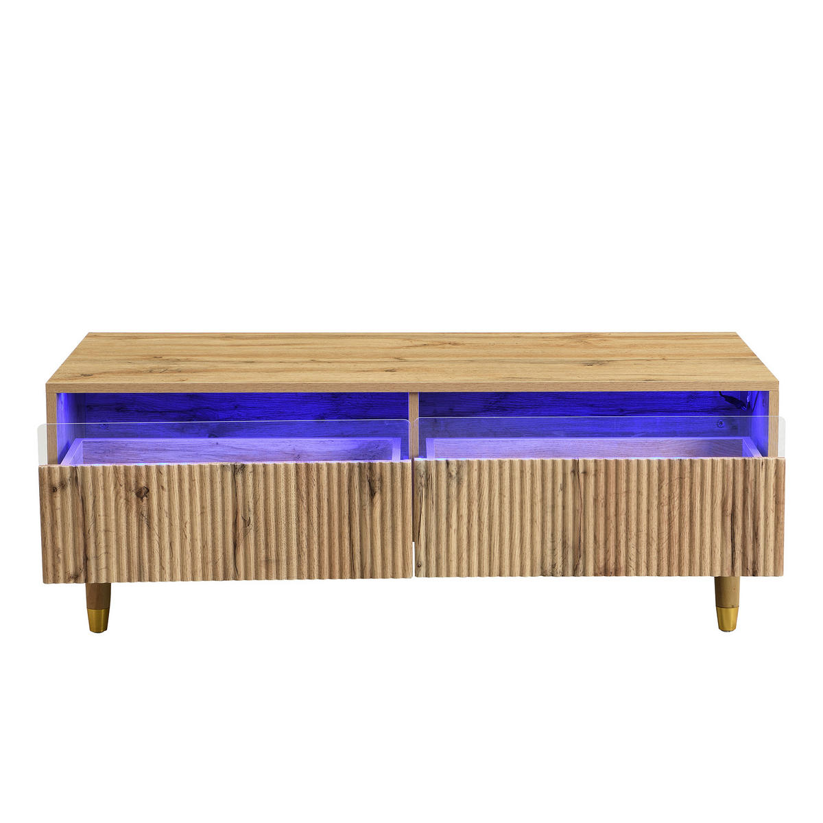 COUCHTISCH mit LED-Beleuchtung Eiche Nachbildung und 2 Schubladen - Eichefarben, Holzwerkstoff/Metall (50/110/40cm) - Urban Meuble