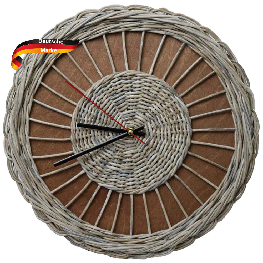 WANDUHR groß Holz RATTAN 37 cm ⌀ Massivholz Geräuschlos - Braun, Holz (37/37/4cm) - DELUKE