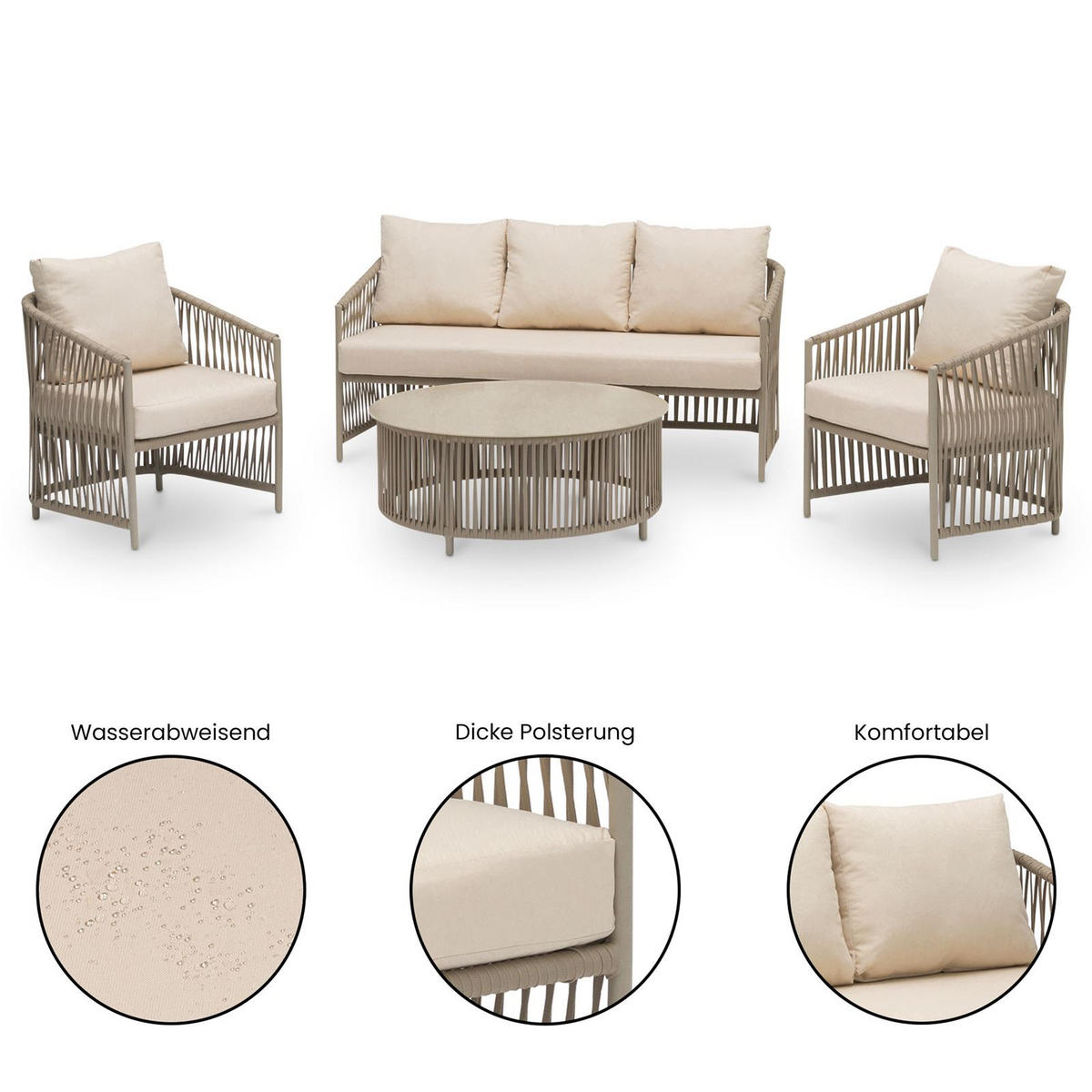 GARTENLOUNGE KULO 4er Set champagne - Champagner, Textil - IDIMEX