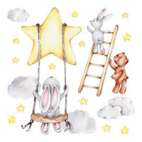 WANDAUFKLEBER 130x200cm - Aquarelltiere - Multicolor, Kunststoff (130/200/0.1cm) - Wallfluent