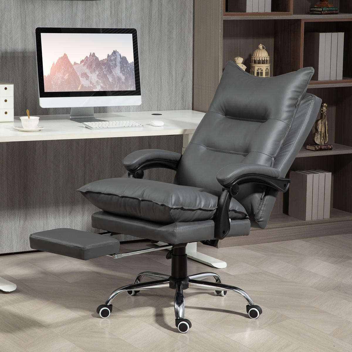 BÜROSTUHL mit Liegefunktion, ergonomisch Schreibtischstuhl Drehstuhl Dunkelgrau - Dunkelgrau, Kunststoff (72/130/66cm) - Vinsetto