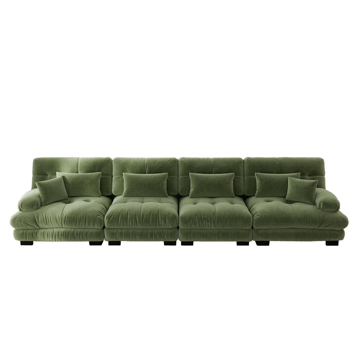 ECKSOFA 406/77/81 cm 4-Sitzer grün aus Chenille mit modularem Tiefensitz - Grün, Textil (77/406cm) - OKWISH