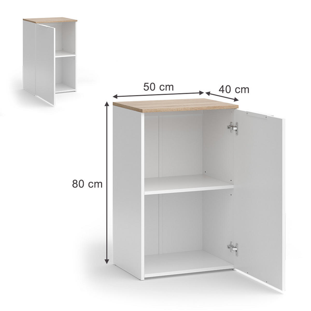 KOMMODE Wido Weiß 50 x 80 cm mit Regal - Weiß/Sonoma Eiche, Holzwerkstoff (50/80/40cm) - Vicco