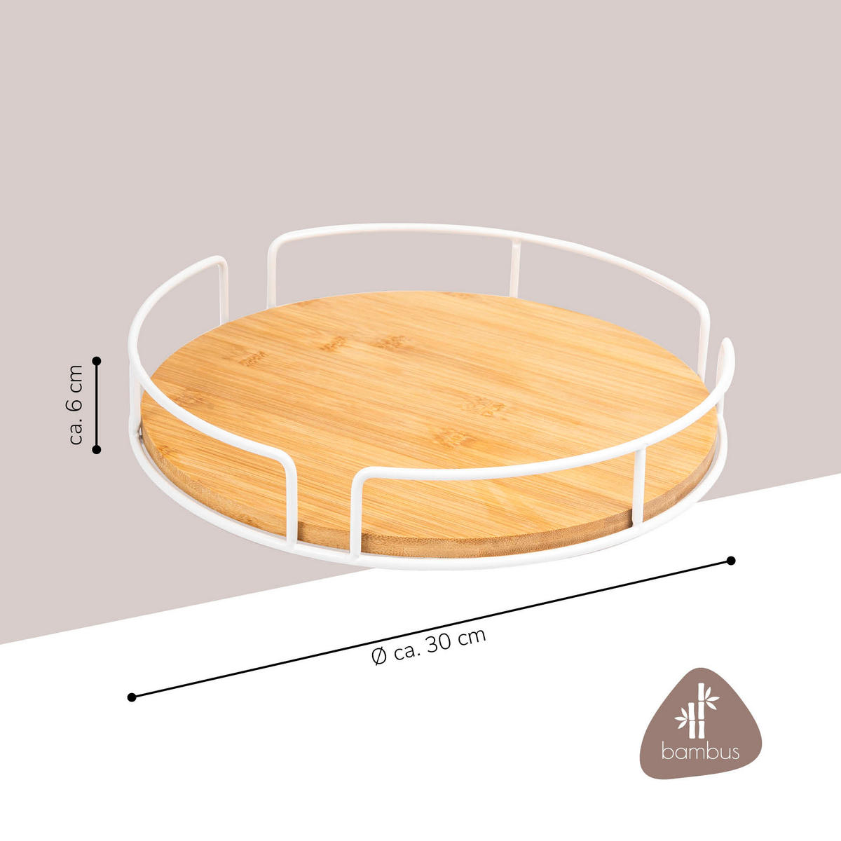 DREHTELLER Bambus/Metall weiß - Weiß, Metall (30/6/30cm) - eluno