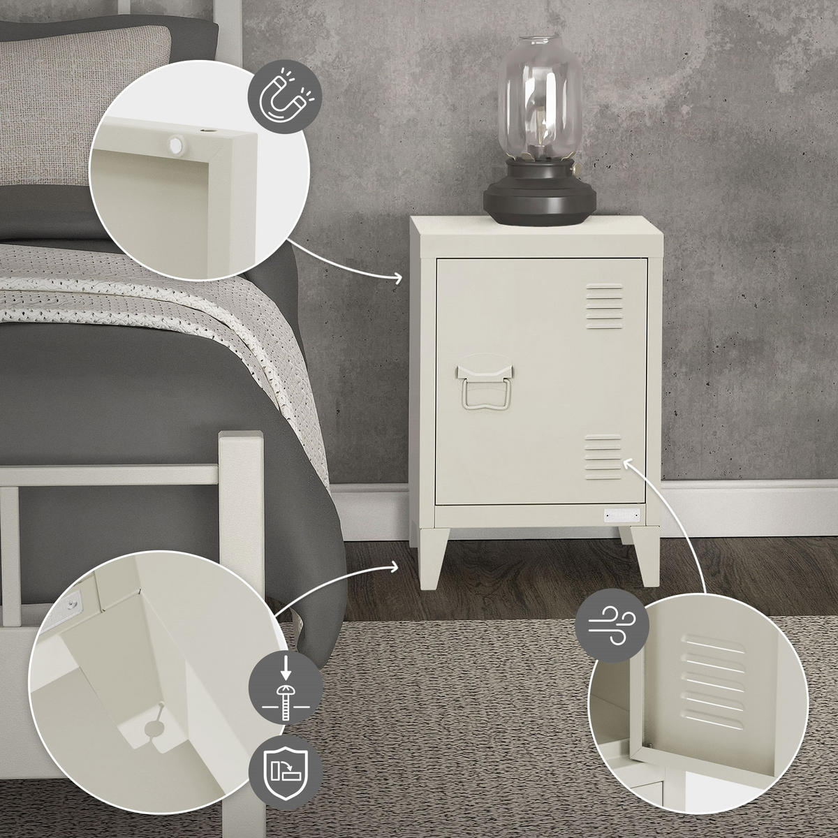 NACHTTISCH Hellgrau 40x30x58 cm aus Stahl - Hellgrau, Metall (40/58/30cm) - ML-DESIGN
