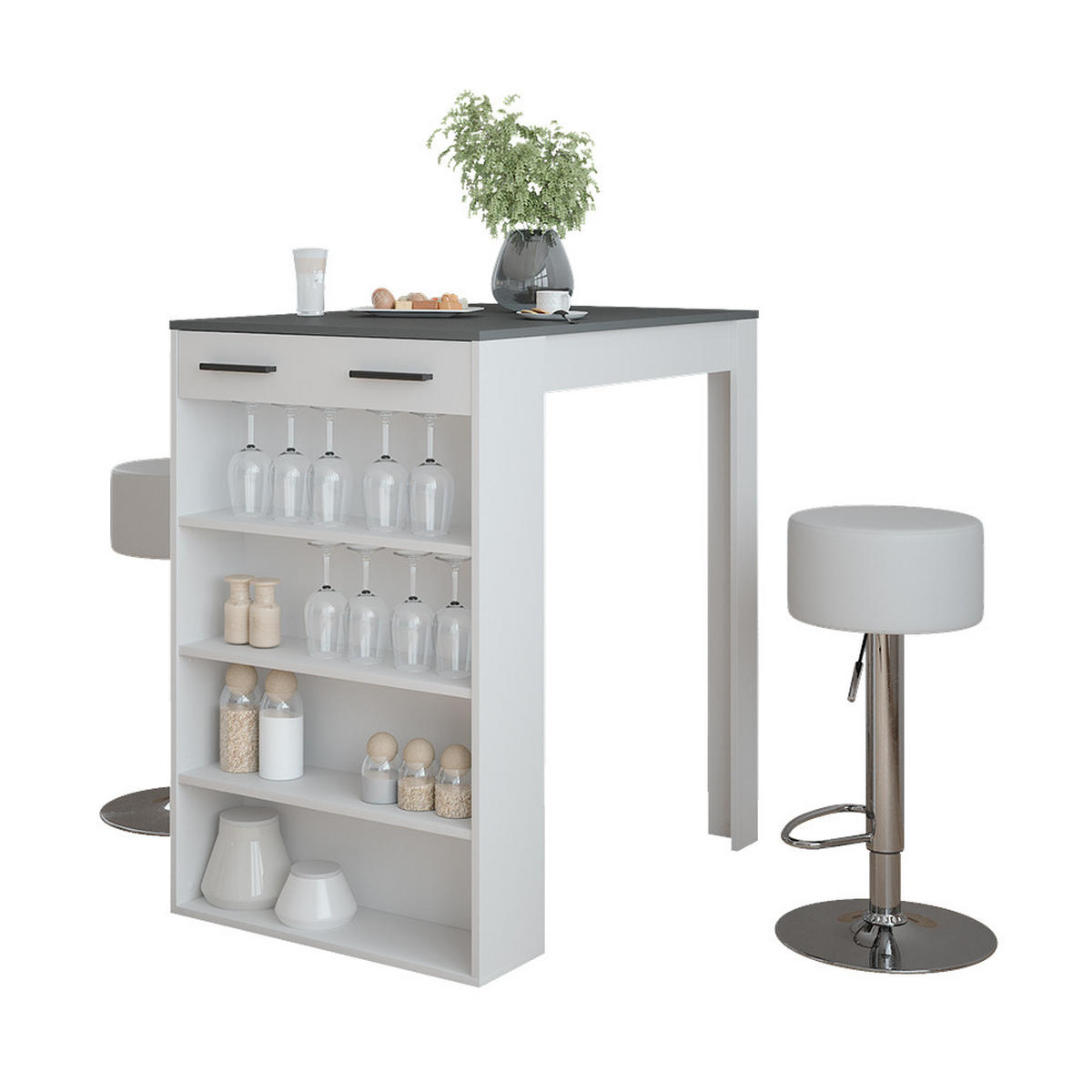 BARTISCH-SET Repose Weiß/Anthrazit 67 x 100 cm mit 2 Barhockern - Anthrazit/Weiß, Holzwerkstoff (100/67/106cm) - Vicco