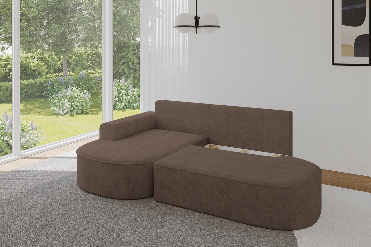 ECKSOFA mit Schlaffunktion und Bettkasten Ottomane Links MARI-L1-S - 283x167x85 cm Braun Velours - Schwarz/Bronzefarben, Holzwerkstoff/Kunststoff (283/167cm) - ALTDECOR
