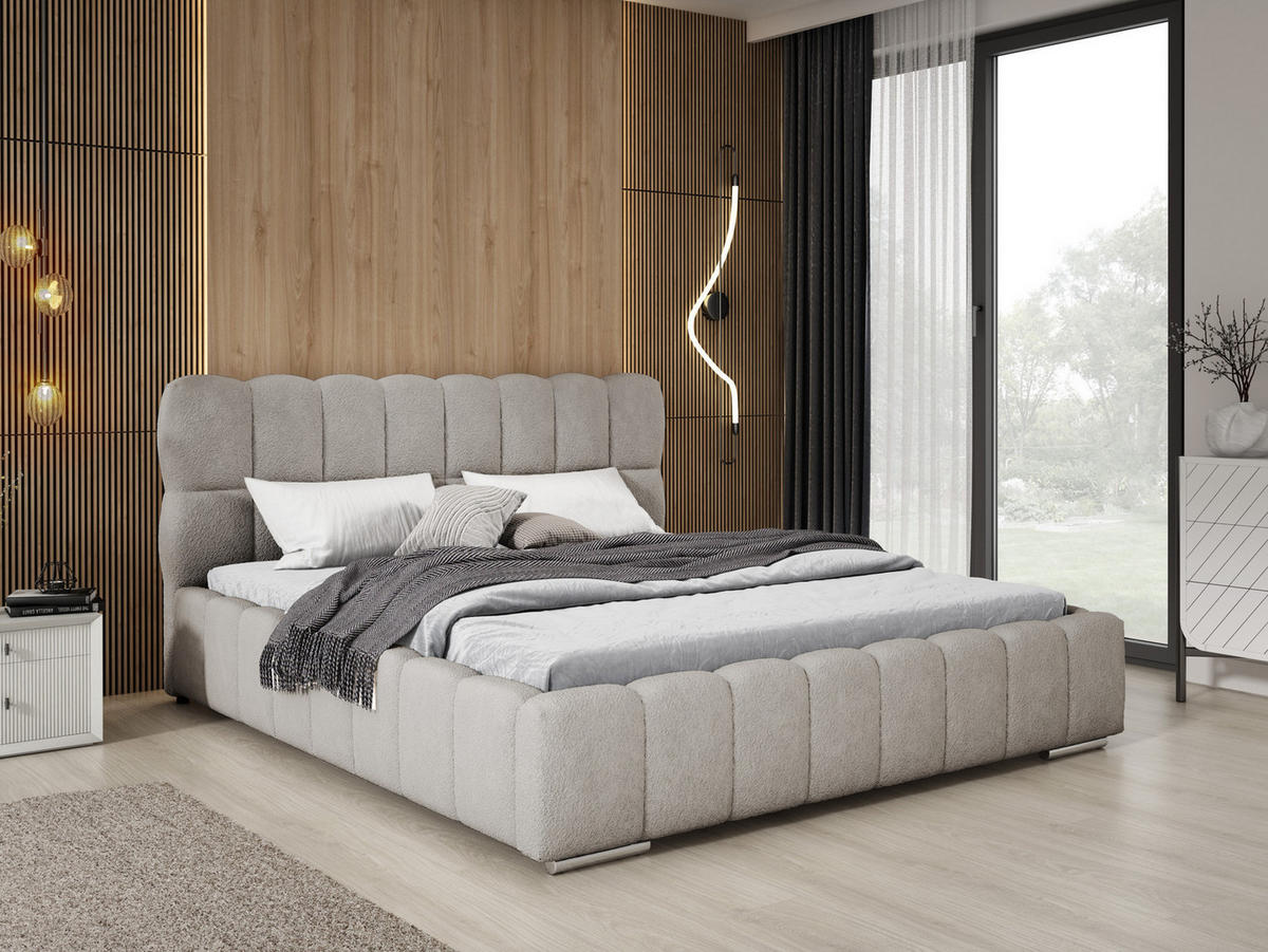 POLSTERBETT 140x200 cm Avilla mit Bettkasten, Lattenrost, Boucle, Hellgrau - Hellgrau, Holz/Textil (140/200cm) - Emporius