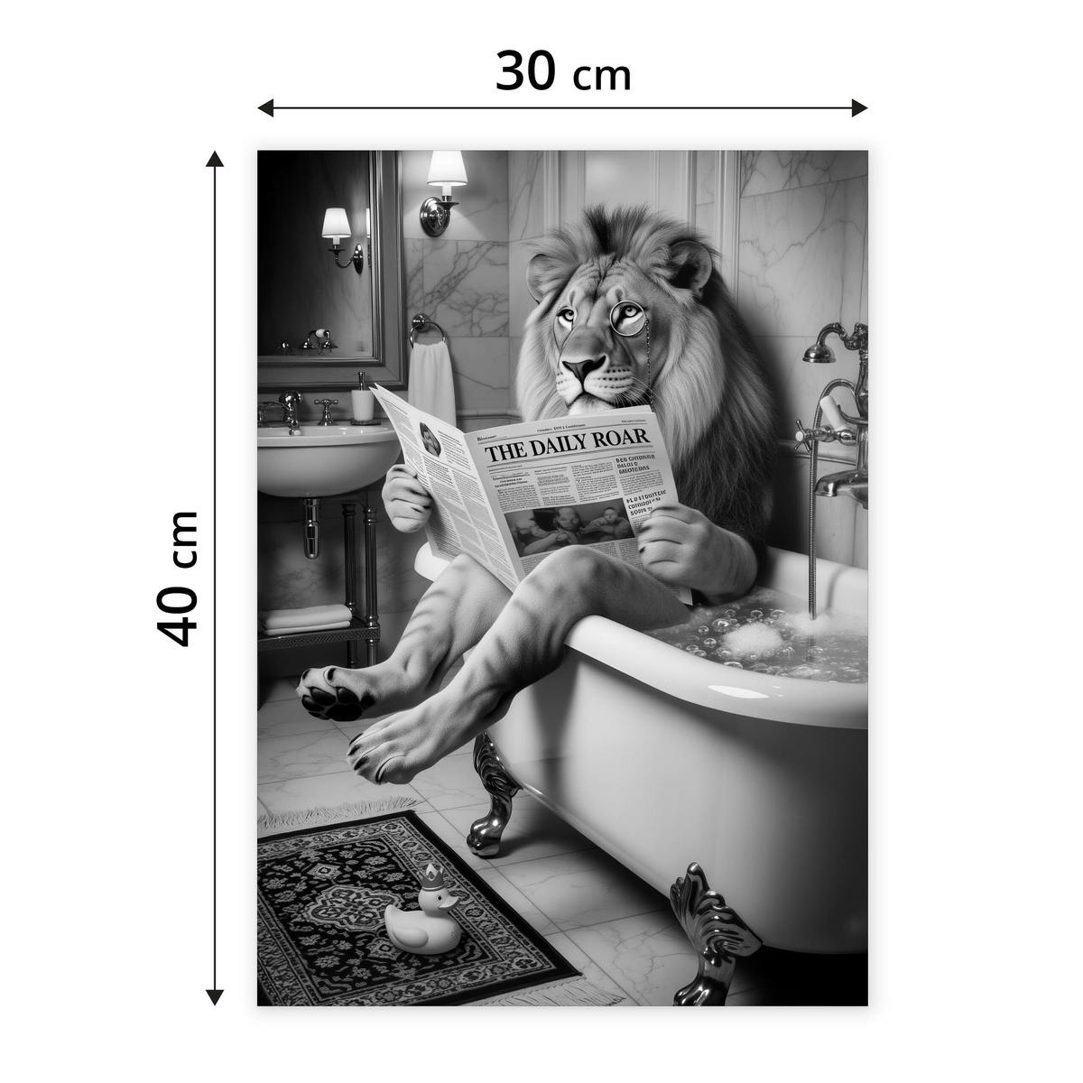 POSTER für Badezimmer WC LÖWE in Badewanne Zeitung Abstraktion 30x40cm - Schwarz/Weiß, Papier (30/40/1cm) - Muralo