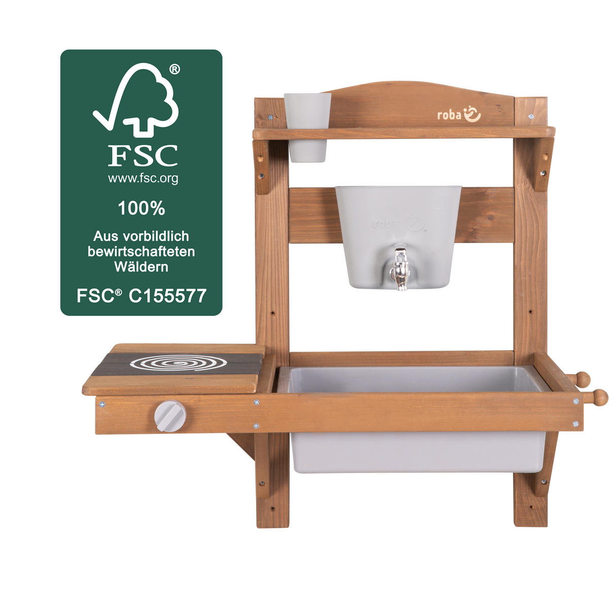 SPIEL- UND MATSCHKÜCHE zum Hängen teak - Teakfarben, Holz (65/65/36cm) - Roba