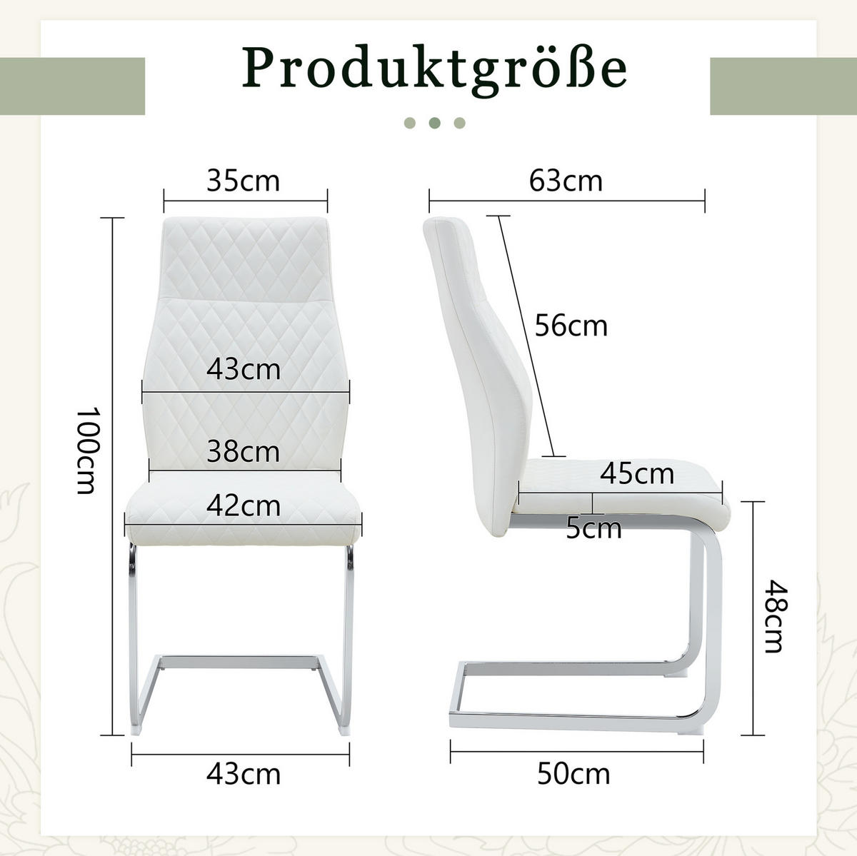 ESSZIMMERSTUHL 2er-Set mit hoher Rückenlehne 100 cm PU-Lederoptik Weiß/Silber - Weiß, Metall (63/100/43cm) - Meubliv