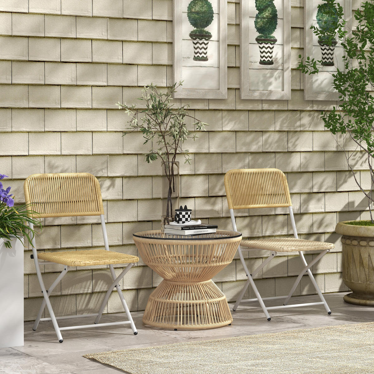 OUTDOOR-BEISTELLTISCH DE-06641 mit Glasplatte, PE-Rattan Natur - Naturfarben, Glas/Kunststoff (60/60/50cm) - ComfortXL