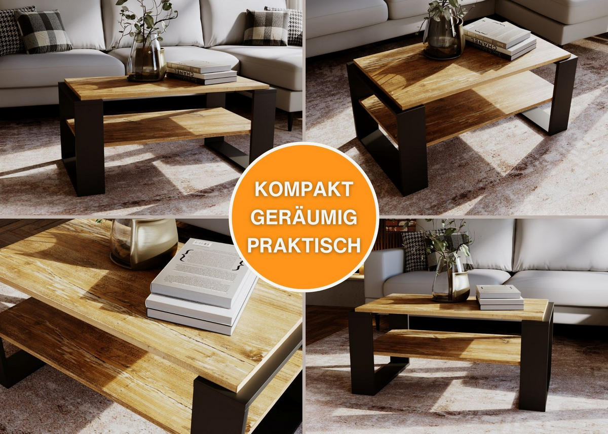COUCHTISCH Holzwerkstoff rechteckig stabil Kiefer Milford 42/54/96cm - Kiefer Milford/Schwarz, Holzwerkstoff (53.8/96/42cm) - CraftPAK