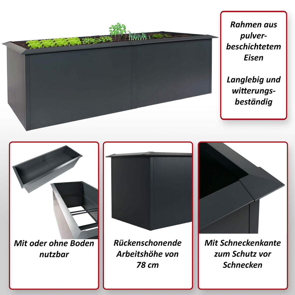HOCHBEET Anthrazit - Anthrazit, Metall (250/78/90cm) - MCW