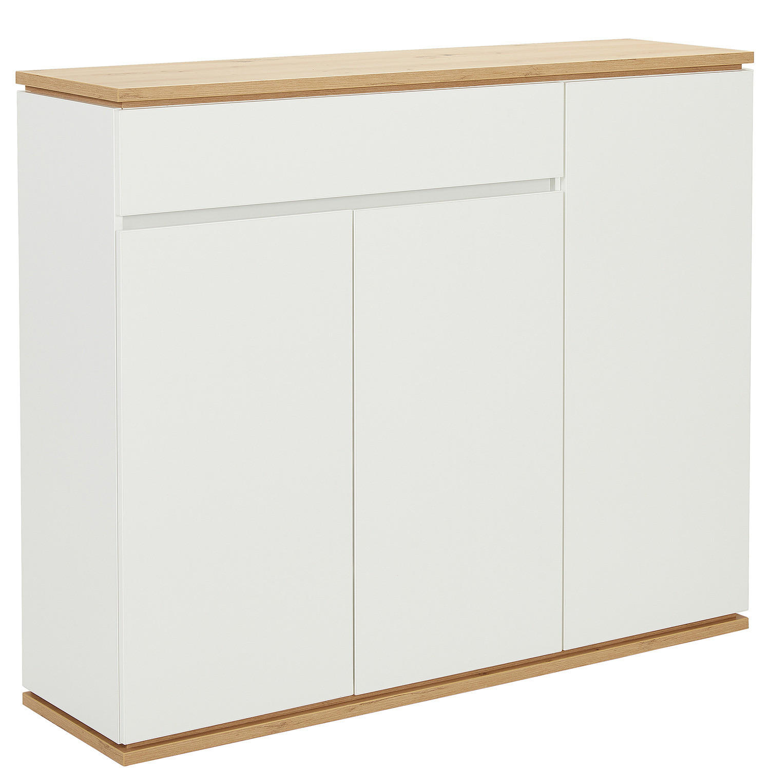 SCHUHKOMMODE - 135 cm - Weiß - Eiche - PVC - 135 x 112 x 38 cm - Schwarz/Weiß, Holzwerkstoff/Kunststoff (135/112/38cm) - home24