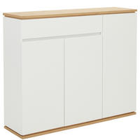 SCHUHKOMMODE - 135 cm - Weiß - Eiche - PVC - 135 x 112 x 38 cm - Schwarz/Weiß, Holzwerkstoff/Kunststoff (135/112/38cm) - home24