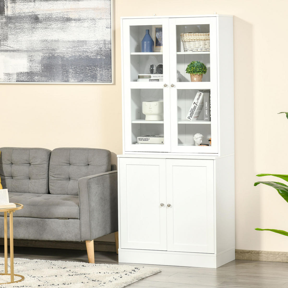 AKTENSCHRANK DE-14415 mit Glas- und Holztüren, verstellbare Böden Weiß - Weiß, Holzwerkstoff (40/178.5/76cm) - ComfortXL