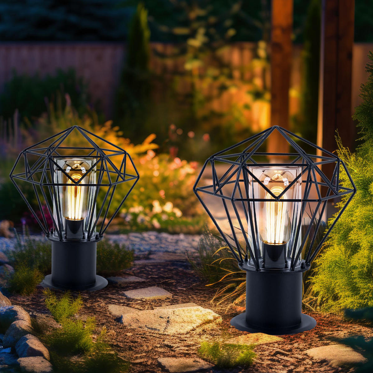 WEGELEUCHTE HORACE Gitterschirm Schwarz 2er Set - Schwarz, Metall (22.5/25.5/31.5cm) - Globo Lighting