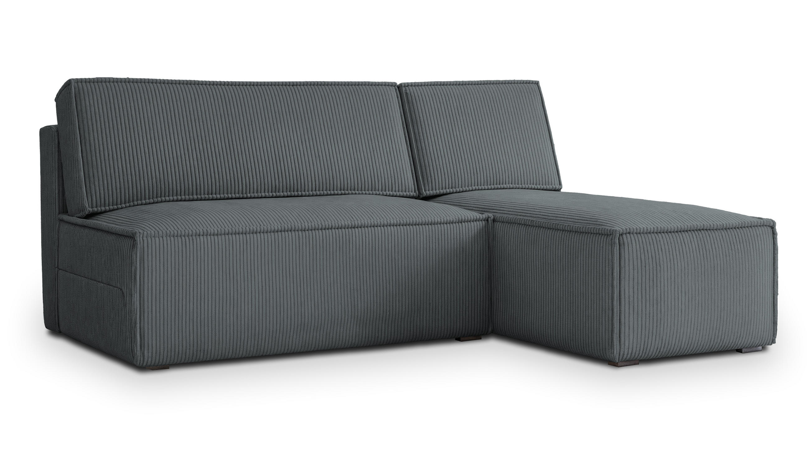 ECKSOFA BRISO P Grau Kordstoff mit Schlaffunktion - Grau, Holz (200/140cm) - MASSENO