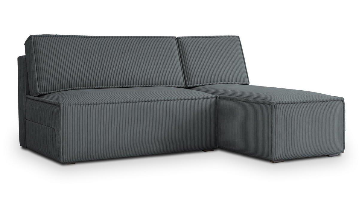 ECKSOFA BRISO P Grau Kordstoff mit Schlaffunktion - Grau, Holz (200/140cm) - MASSENO