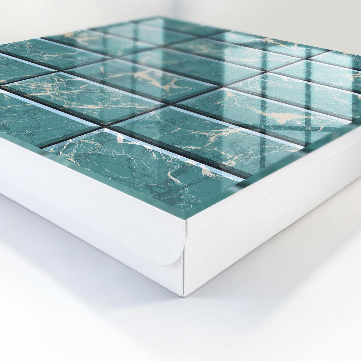 SCHLÜSSELBOX Weiß 30x30 cm – Türöffnung nach rechts - Türkisfarbener Marmor - Türkis, Metall (30/30/5cm) - TULUP