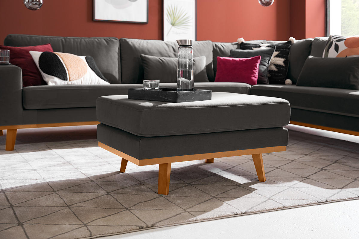 POLSTERHOCKER - Dunkelgrau/Buchefarben, Buchenholz/Textil (85/43/60cm) - home24