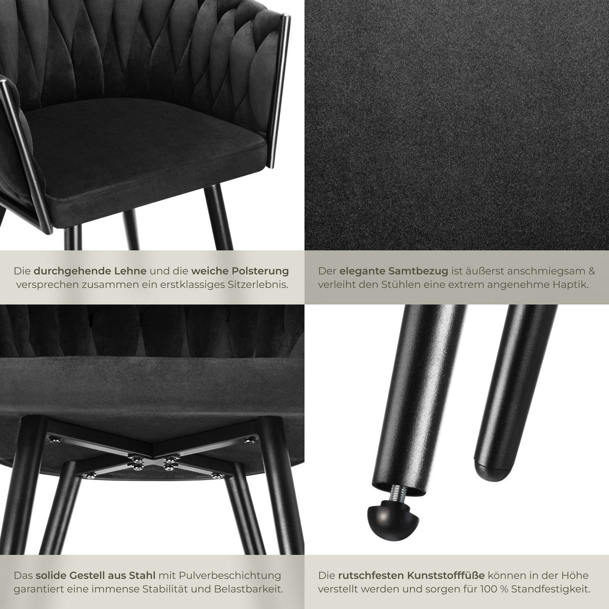 ESSZIMMERSTUHL 2er Set Astano 60 5 x 55 x 75 cm schwarz - Schwarz, Textil (60.5/75/55cm) - tectake