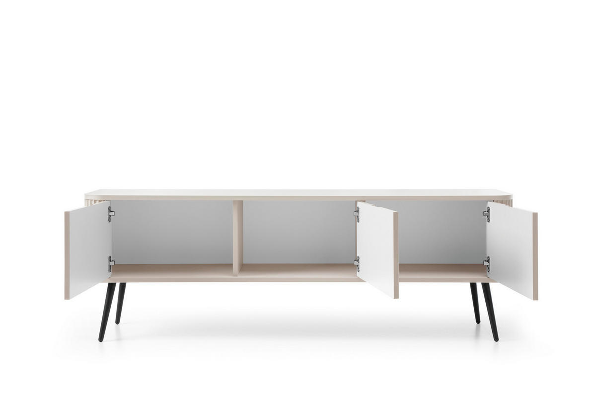 TV-SCHRANK "NOVA" Kaschmir 154x39x56cm Geriffelt Regal, 2-Türen, Schublade, Schwarze Beine - Kaschmir/Creme, Holzwerkstoff/Kunststoff (168/56/39cm) - DomoHome