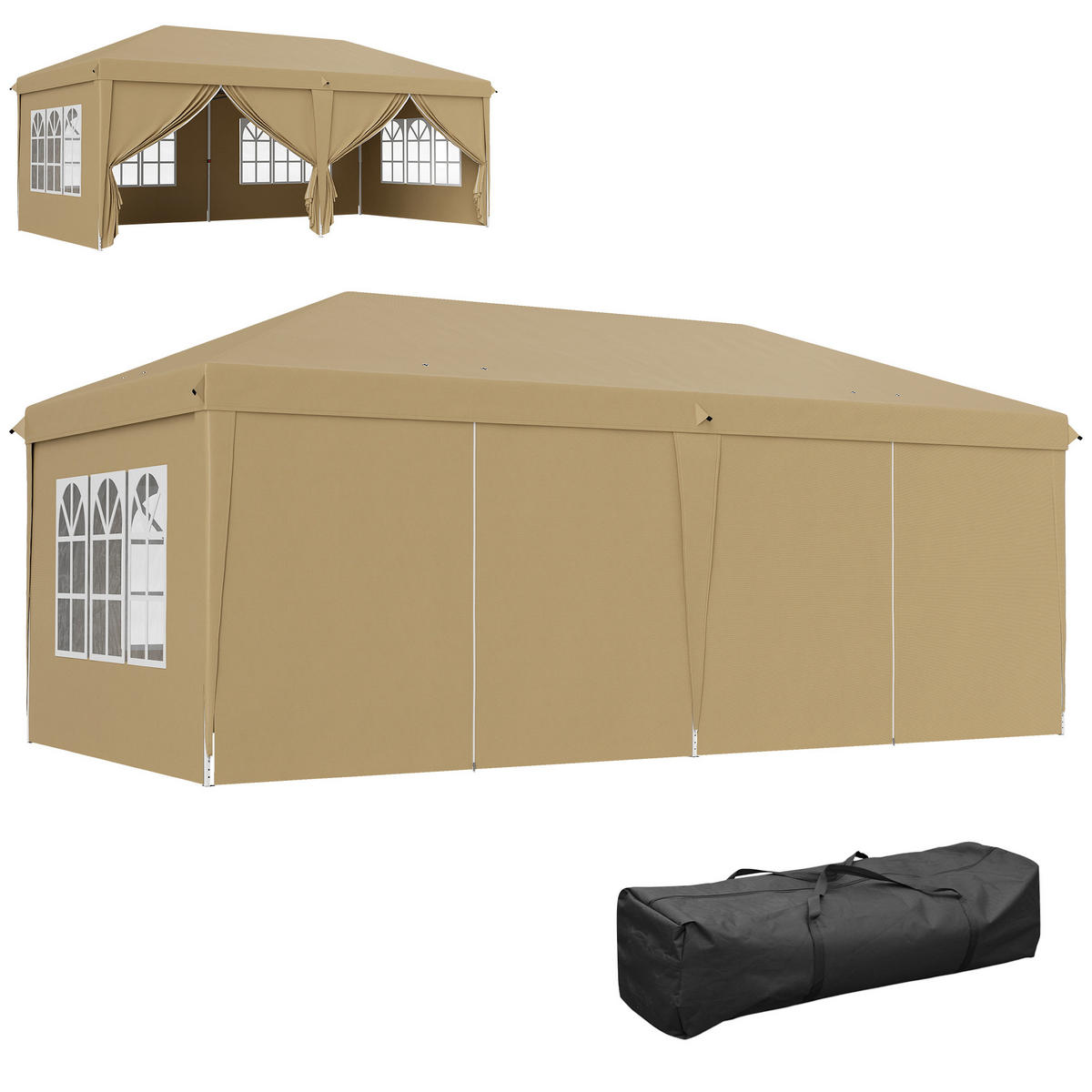 PAVILLON DE-14027 6/3 m, wasserdicht, 4 Seitenwände Khaki - Mokka, Textil (295/270/585cm) - ComfortXL