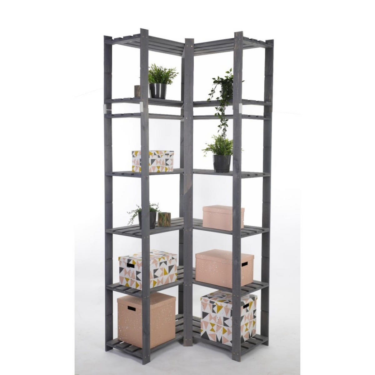 ECKREGAL PINEPEAK 220x85x38cm 7 Fachboden 1,2cm dickes Kiefernholz Grau - Grau, Holz (85/220/38cm) - PROREGAL