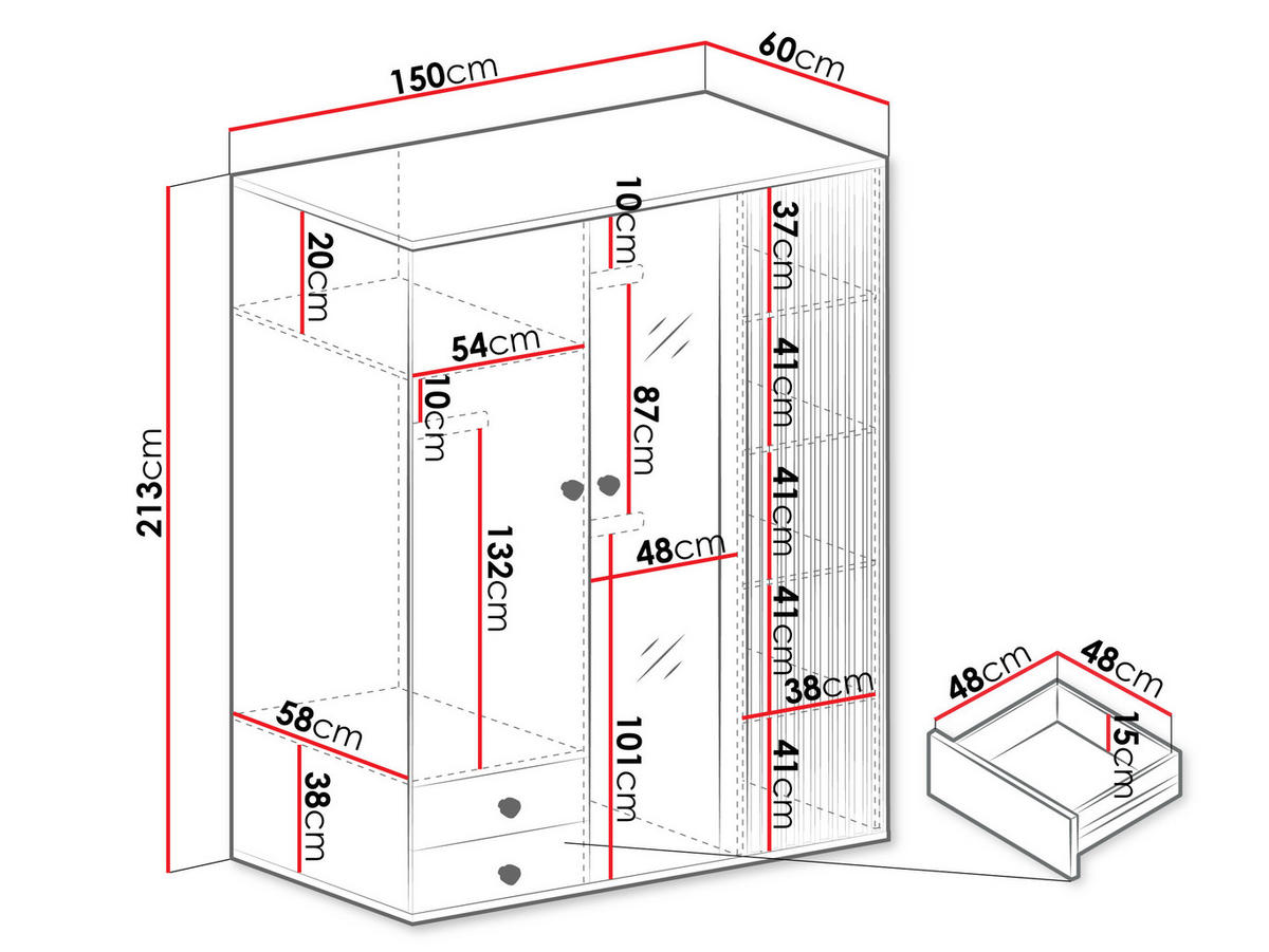 KLEIDERSCHRANK Cali C-23 - Schwarz/Eiche Artisan, Holzwerkstoff/Kunststoff (150/213/60cm) - MIRJAN24