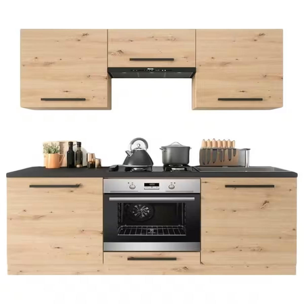 KÜCHENZEILE 180 cm - Langen K23-M180 - in Artisan Eiche - Schwarz/Eiche Artisan, Holz/Metall (180/210/47cm)