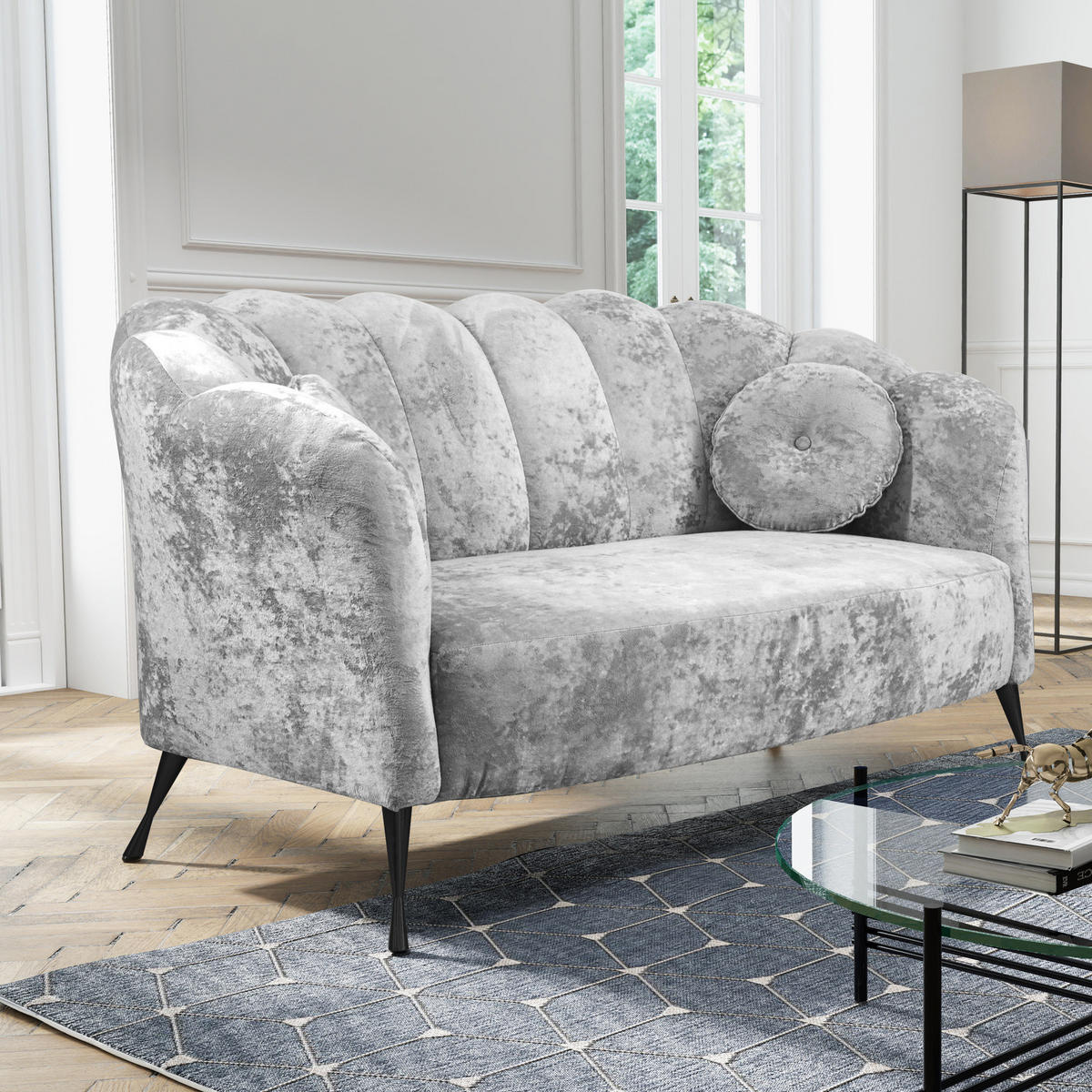 SOFA Adria 2-Sitzer 155x78x83 mit Metallfüßen - Schwarz/Grau, Holz/Textil (155/78/83cm) - Ravio