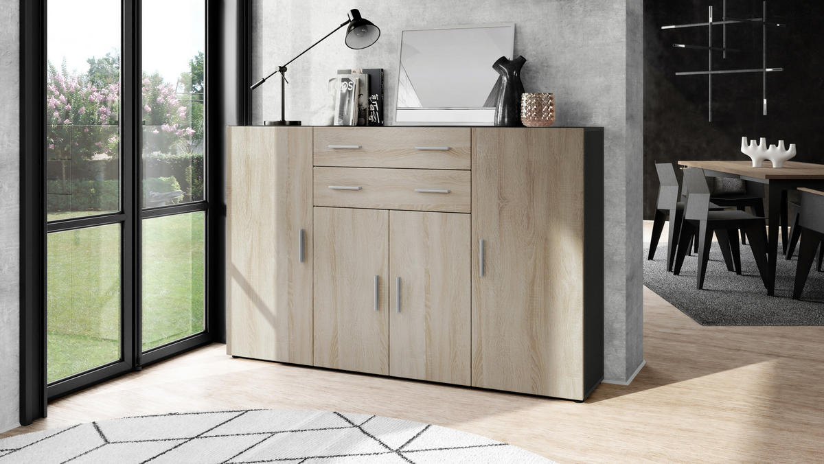 HIGHBOARD Aron Fronten in Eiche sägerau - Eiche San Remo, Holzwerkstoff (166.5/106.5/35cm) - Vladon