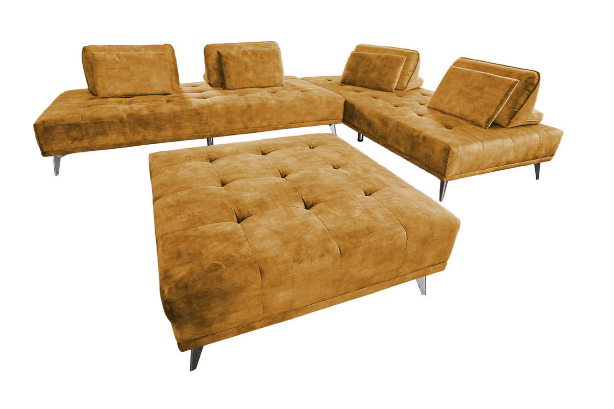 ECKSOFA MIT HOCKER WIOLO Rotbraun Velvet - Cognac/Silberfarben, Textil (350/350cm) - KAWOLA
