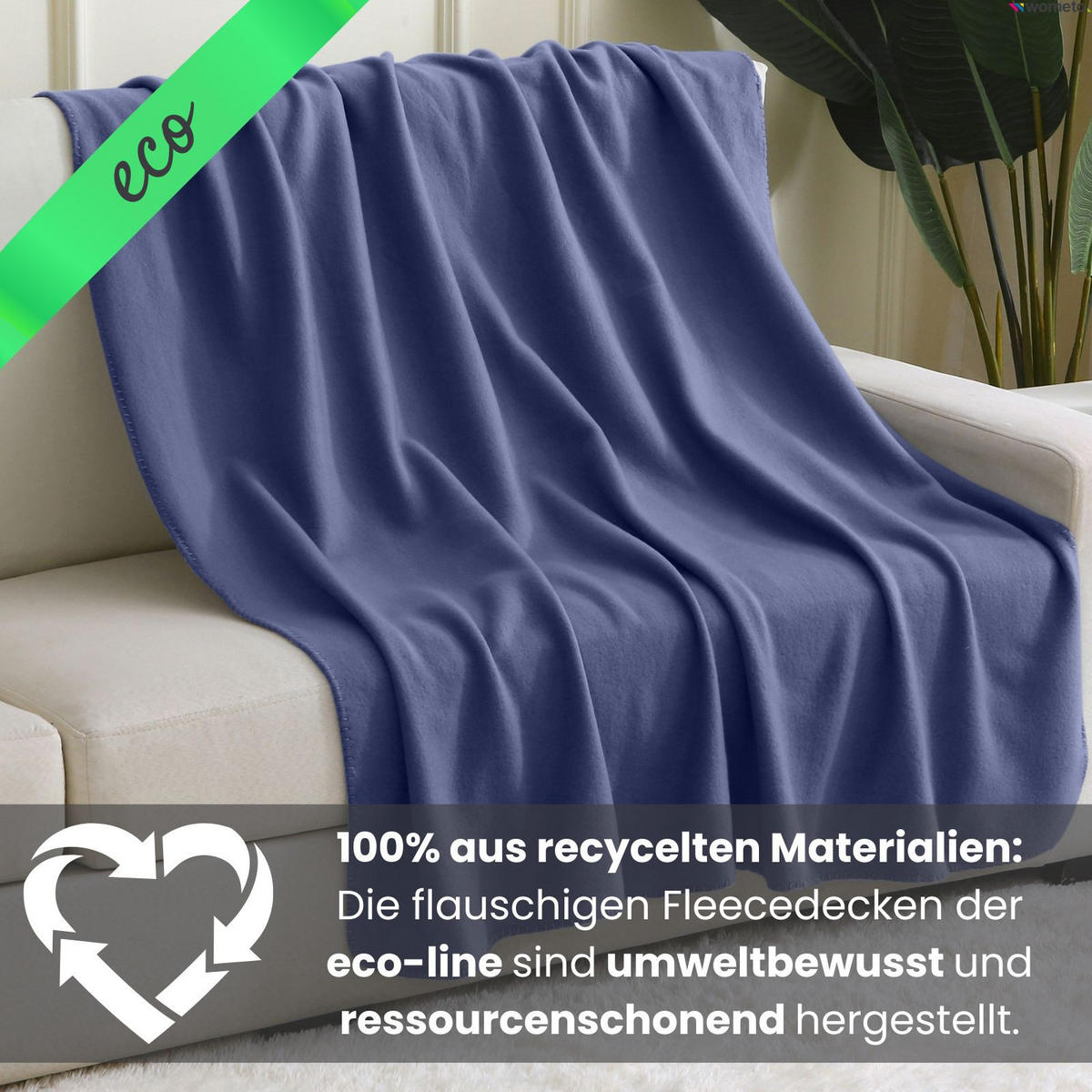 FLEECEDECKE 2er Set eco-line dunkelblau 130/160 cm aus 100% recyceltem Material Kettelrand Anti-Pilling - Dunkelblau, Textil (130/160cm) - wometo