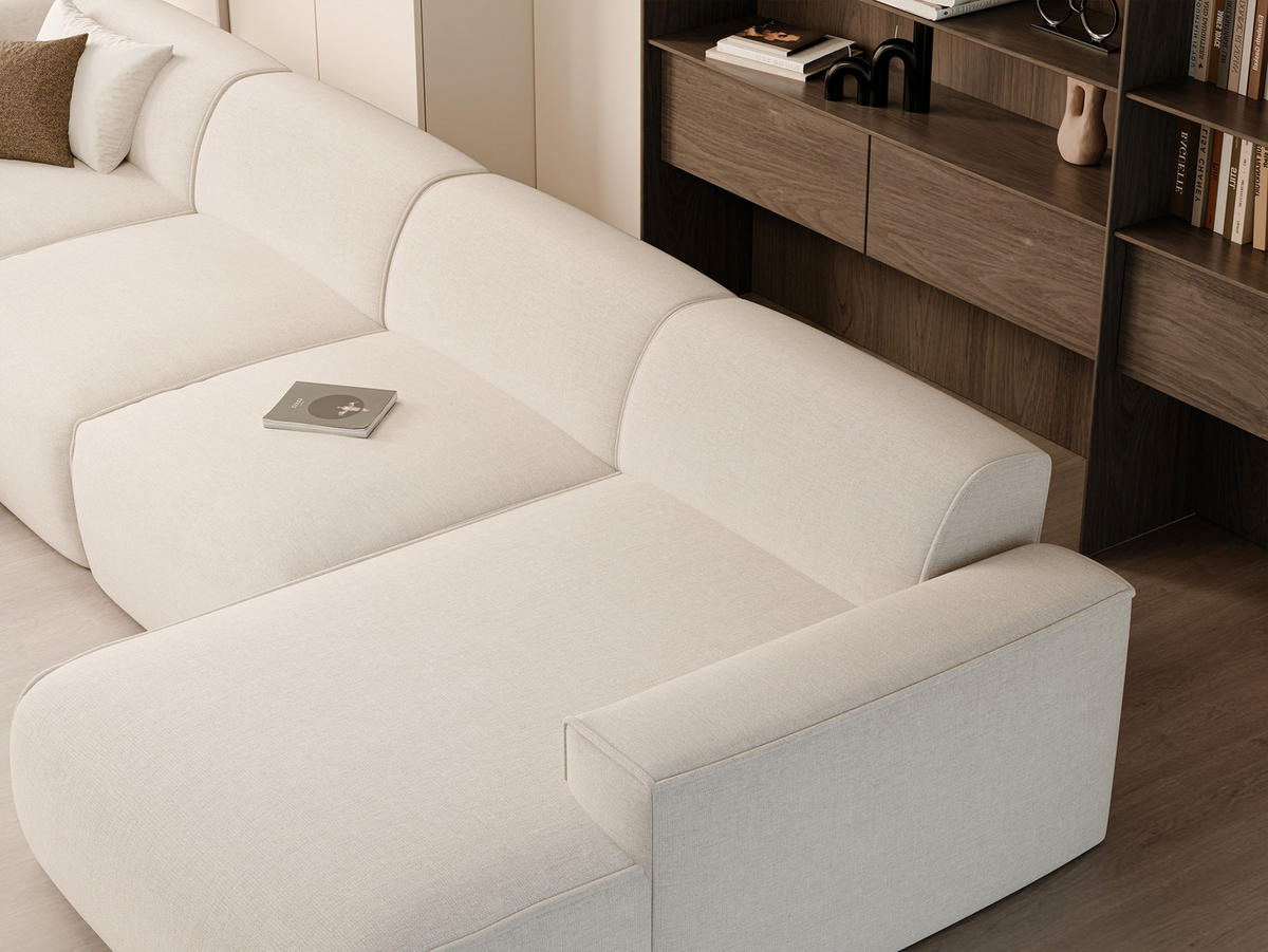 WOHNLANDSCHAFT DOVE Chenille-Stoff in Beige - Beige, Holzwerkstoff/Kunststoff (300/85/200cm) - Idohome